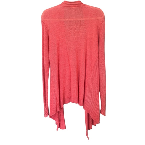 Eileen Fisher Vibrant Coral Linen Open Cardigan Lightweight Staple Layer Sz L - Picture 2 of 9